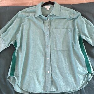 Maeve Teal Casual Button-Down Shirt Anthropologie small